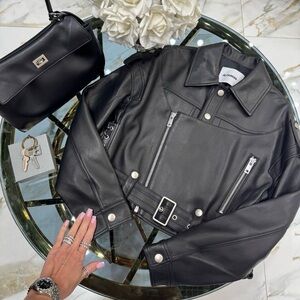 Black Genuine Leather Jacket with Silver Accents